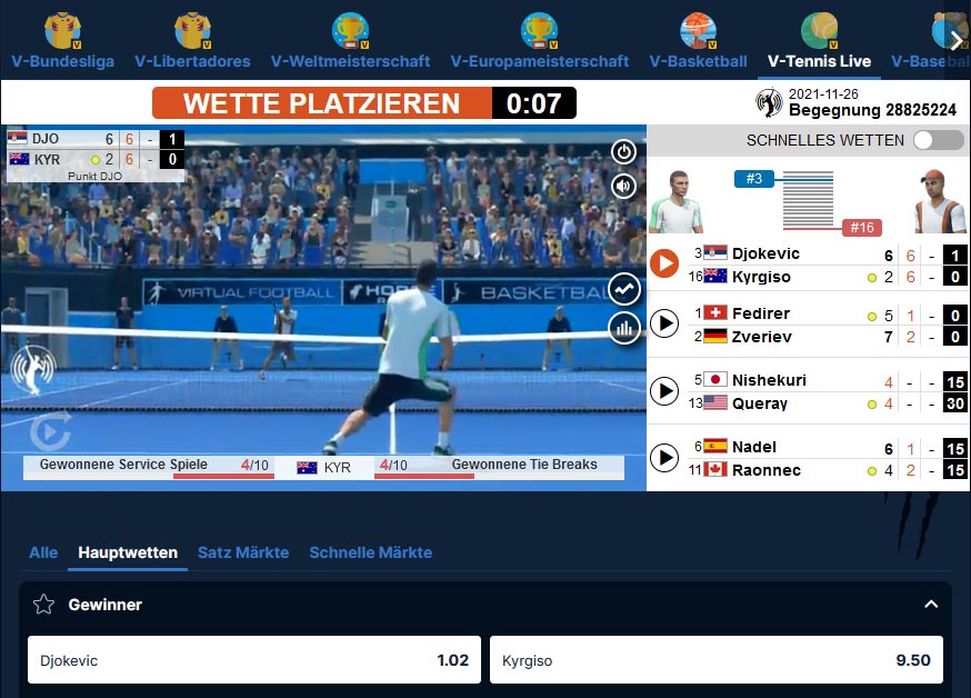 Screenshot aus dem Virtual Sports Center von Playzilla.