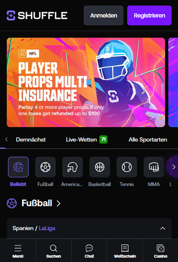 Shuffle mobile Wett App